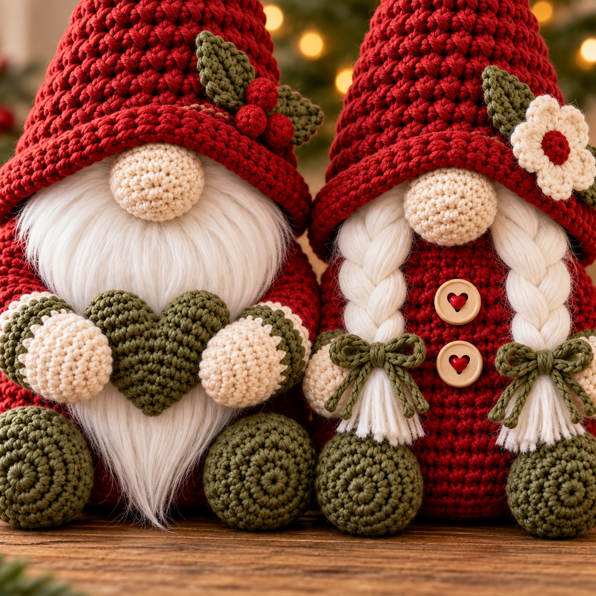 Christmas Gnome Couple Crochet Pattern PDF, Male & Female Amigurumi Shelf Sitters