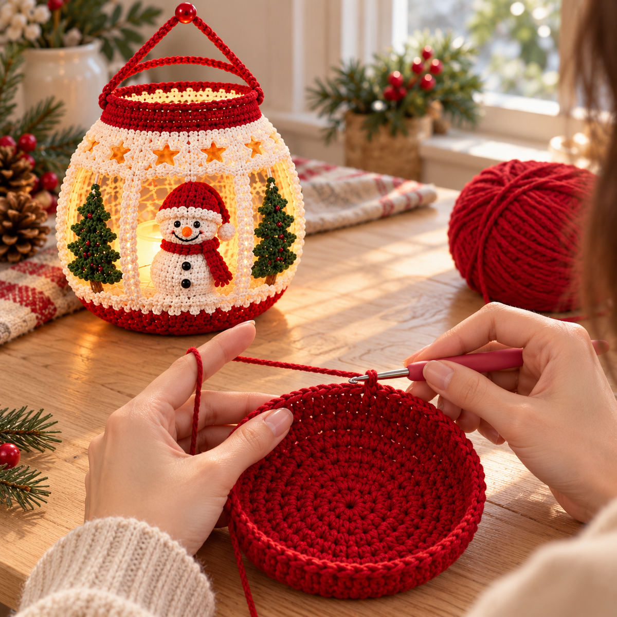 Christmas Snowman Lantern Crochet Pattern PDF – Light Up Holiday Decor