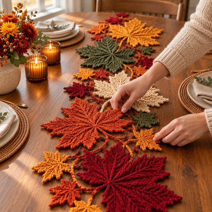 Maple Leaf Crochet Table Runner Pattern PDF – Autumn Botanical Decor