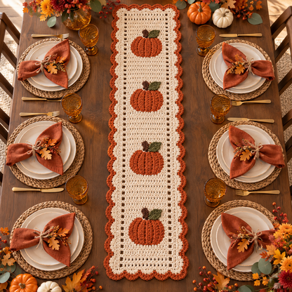 Autumn Pumpkin Table Runner Crochet Pattern – Easy Fall Decor PDF