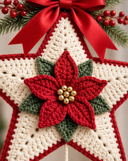 Crochet Poinsettia Star Ornament Pattern PDF – Christmas Wall Hanging