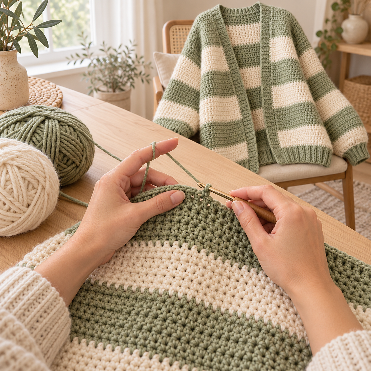 Oversized Chunky Cardigan Crochet Pattern PDF – Striped Sweater