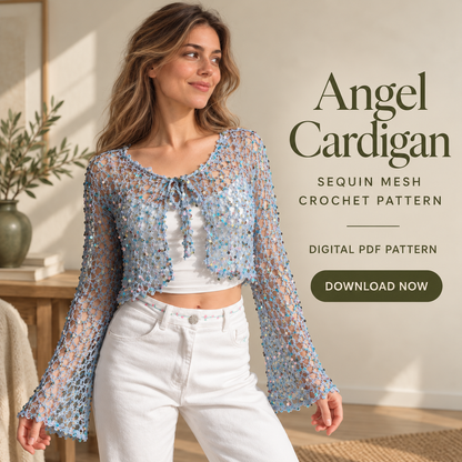 Angel Cardigan Crochet Pattern PDF – Sequin Mesh Tie-Front Cardigan