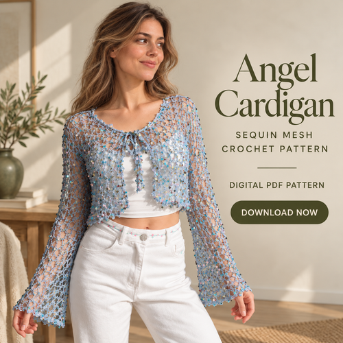 Angel Cardigan Crochet Pattern PDF – Sequin Mesh Tie-Front Cardigan