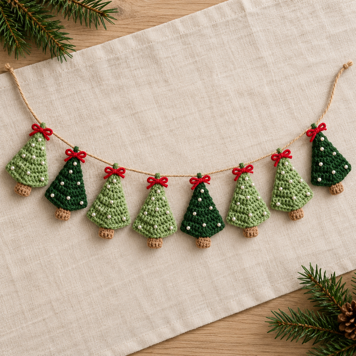 Crochet Christmas Tree Garland Pattern PDF – Mini Tree Holiday Decorations
