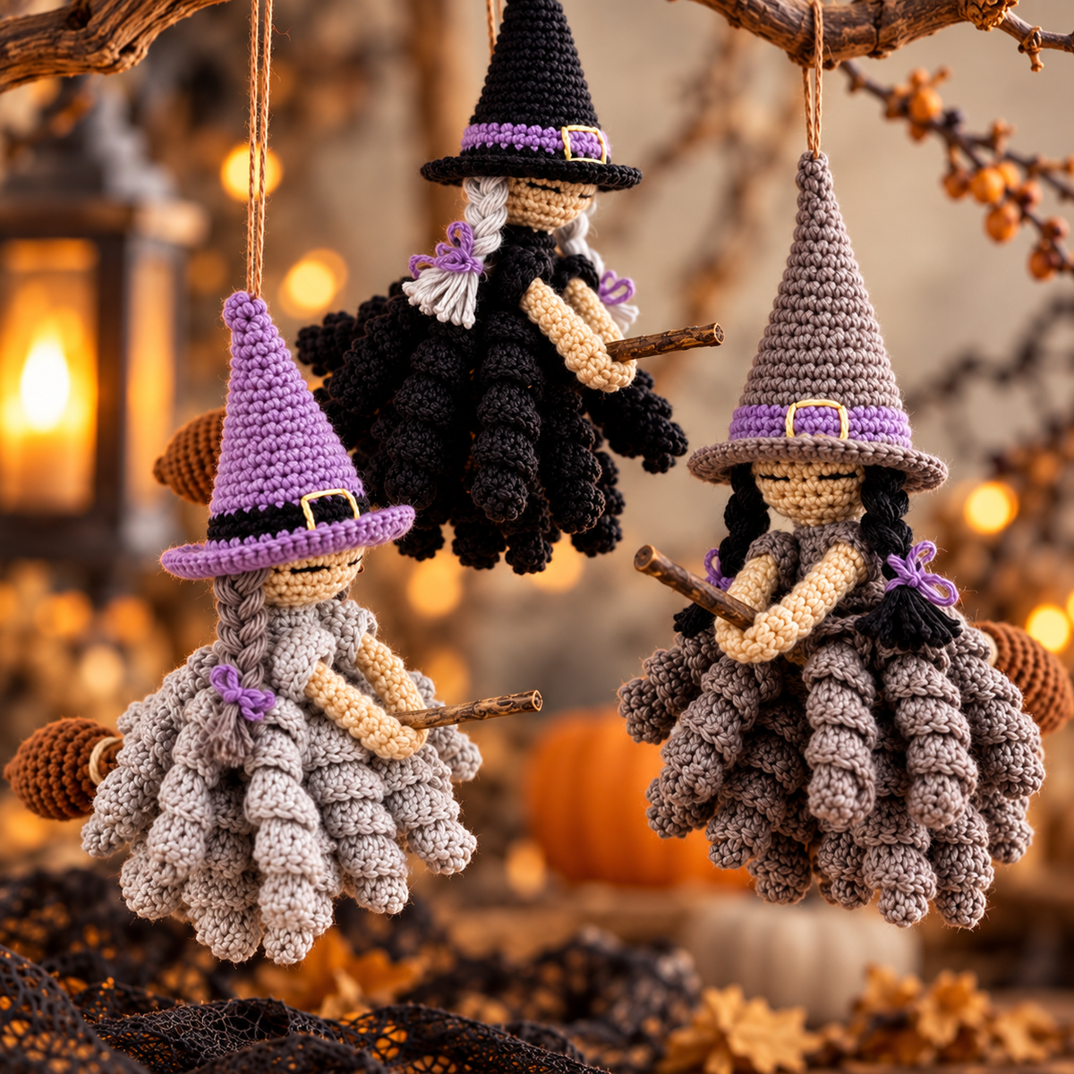 Flying Witch Crochet Pattern PDF – Halloween Hanging Witch Ornament