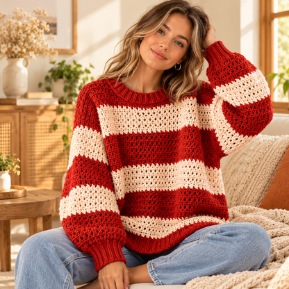 Oversized Striped Crochet Sweater Pattern PDF – Chunky Pullover 3XS–4XL