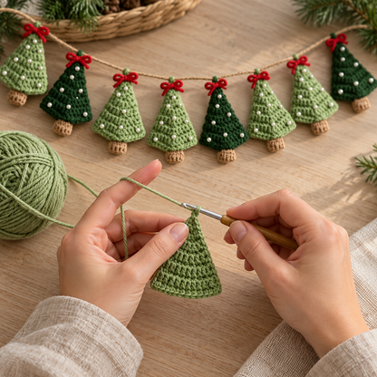 Crochet Christmas Tree Garland Pattern PDF – Mini Tree Holiday Decorations