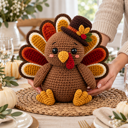 Thanksgiving Turkey Crochet Pattern PDF – Fall Amigurumi with Top Hat