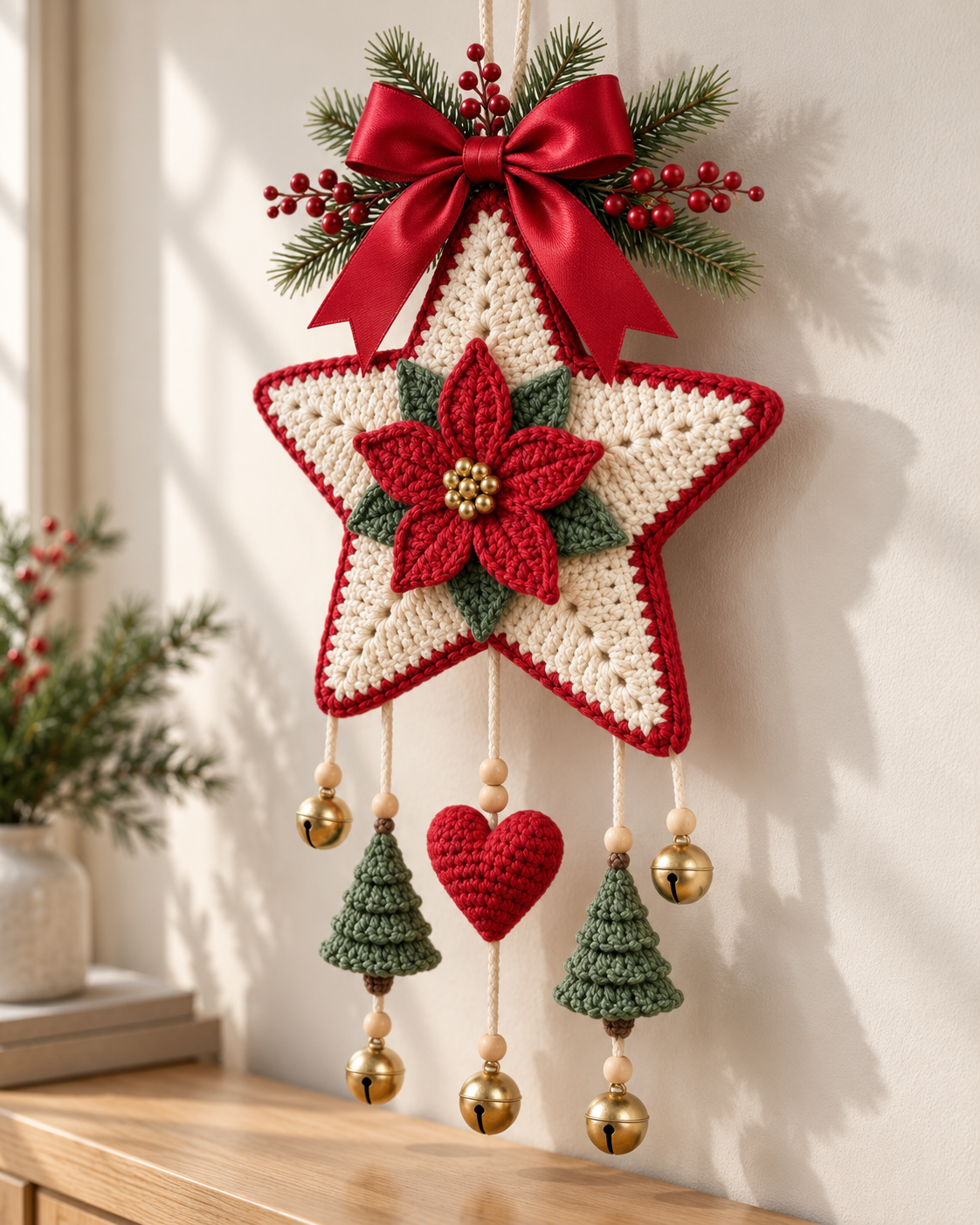 Crochet Poinsettia Star Ornament Pattern PDF – Christmas Wall Hanging