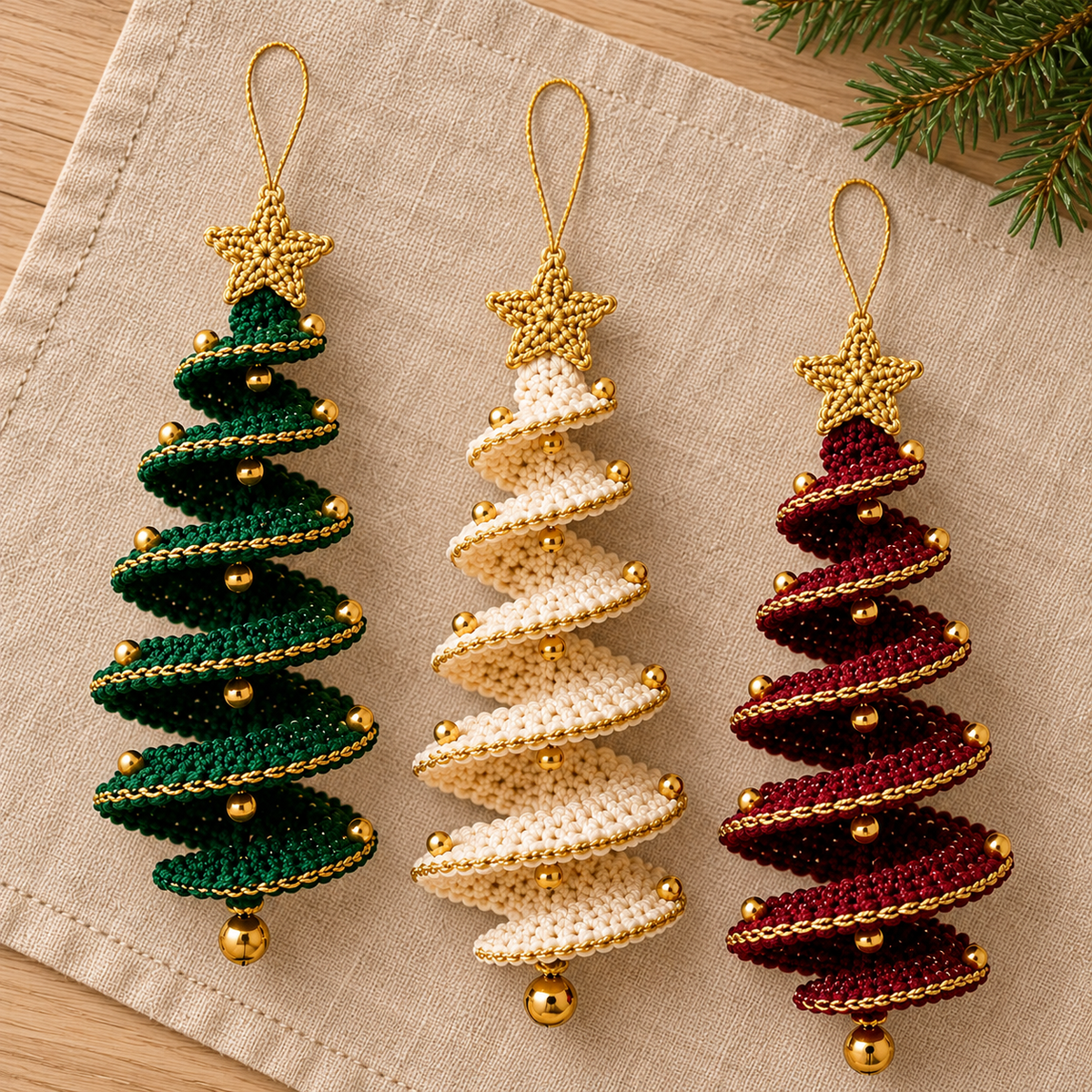 Spiral Christmas Tree Crochet Pattern PDF – Ribbon Ornament, 2 Sizes