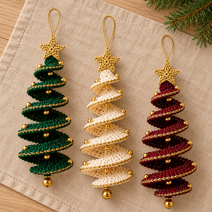 Spiral Christmas Tree Crochet Pattern PDF – Ribbon Ornament, 2 Sizes