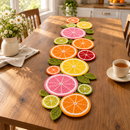 Crochet Fruit Slice Table Runner Pattern PDF | Citrus Kitchen & Summer Table Decor