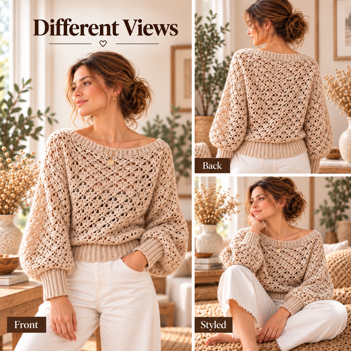 Lace Crochet Sweater Pattern PDF – Openwork Pullover XS–5XL
