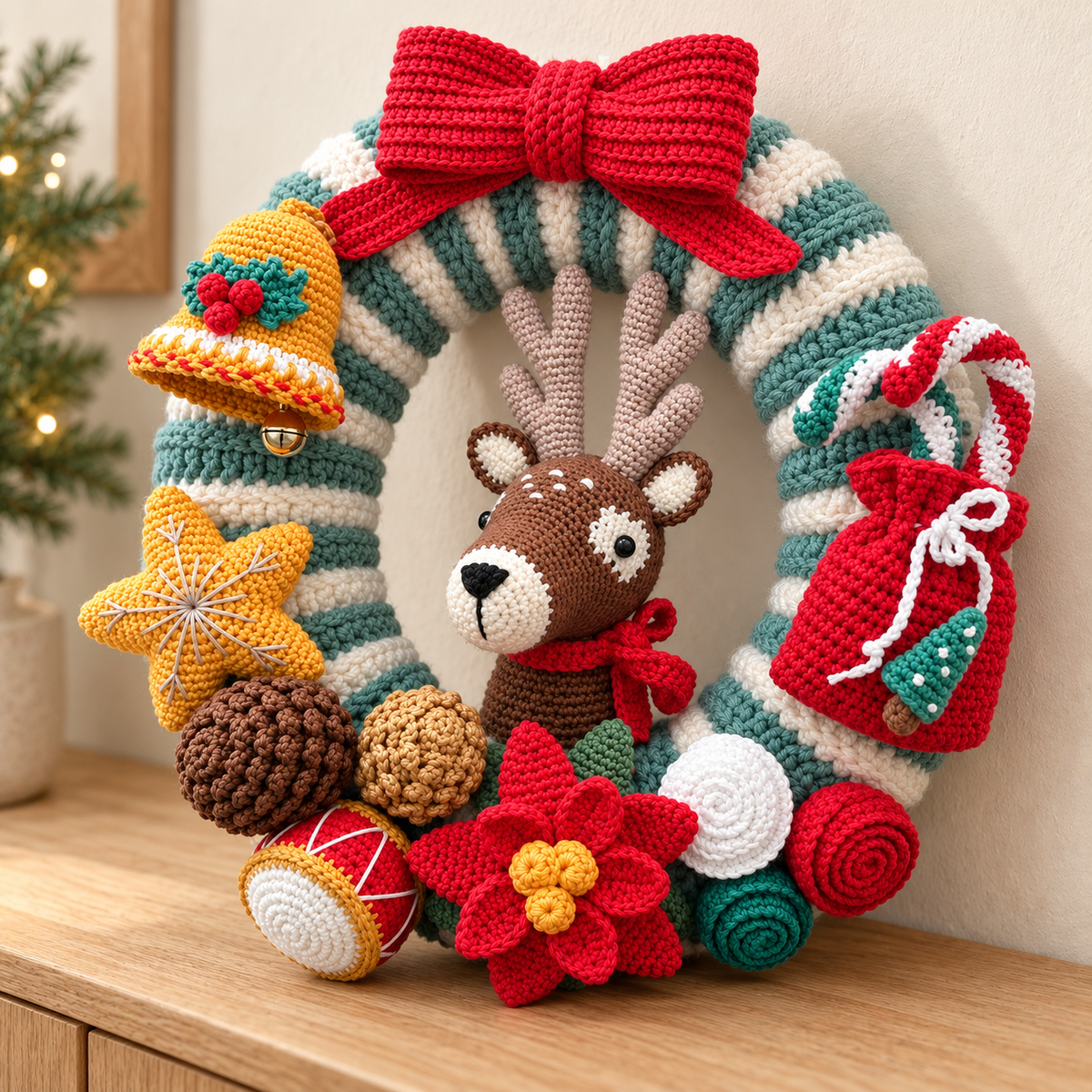 Crochet Christmas Wreath Pattern PDF – Reindeer & Holiday Ornaments