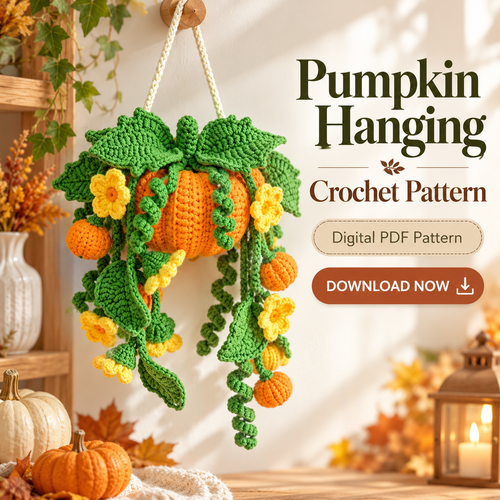 Pumpkin Hanging Plant Crochet Pattern PDF – Fall Wall Decor