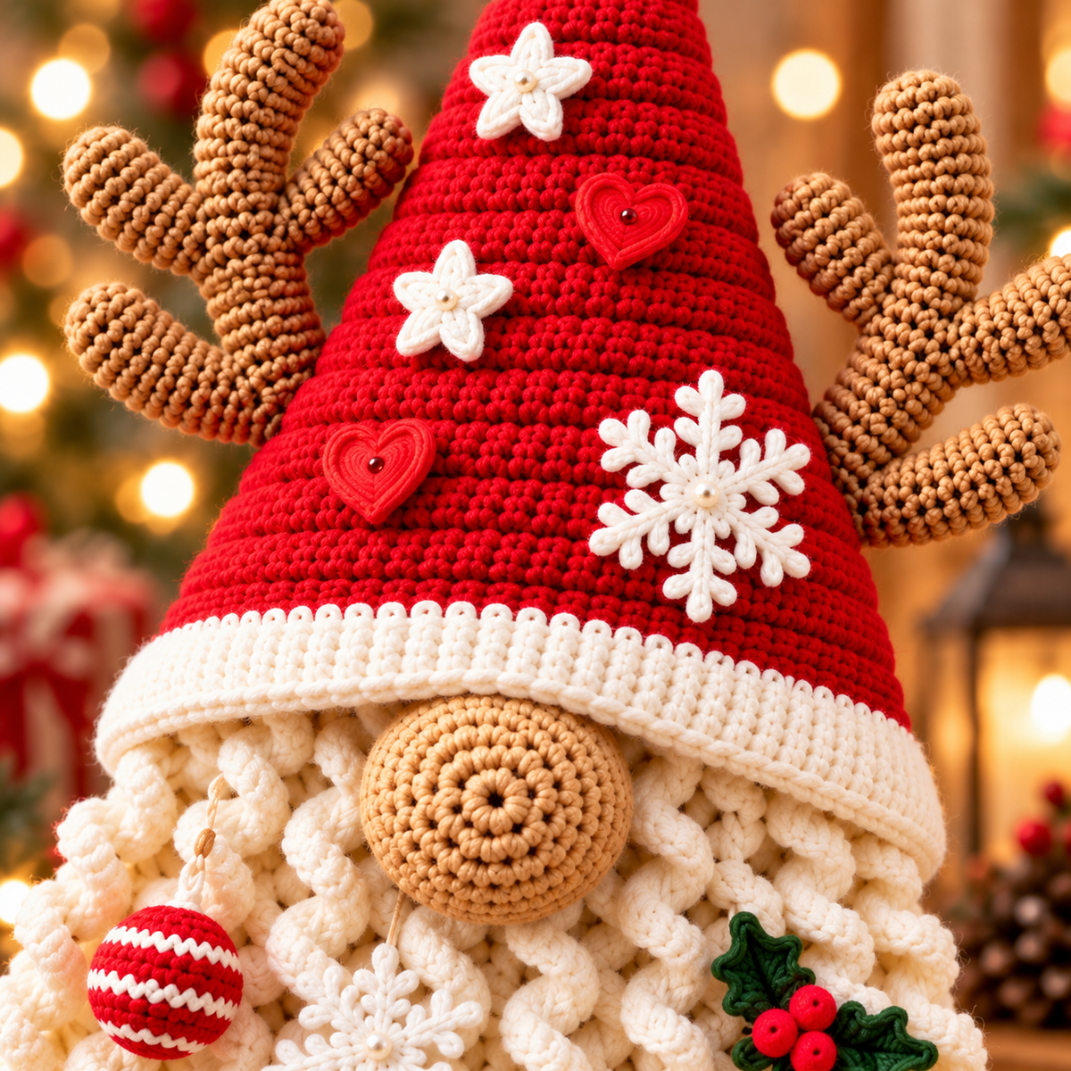 Christmas Gnome Door Hanger Crochet Pattern PDF – Santa Reindeer Gnome