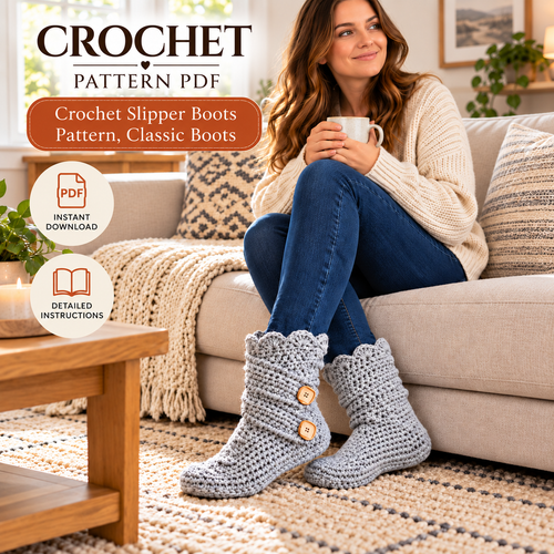 Crochet Slipper Boots Pattern PDF – Cozy Women's House Slippers