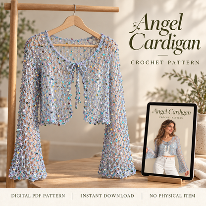 Angel Cardigan Crochet Pattern PDF – Sequin Mesh Tie-Front Cardigan