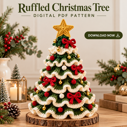 Ruffled Crochet Christmas Tree Pattern PDF – Layered Holiday Table Decor