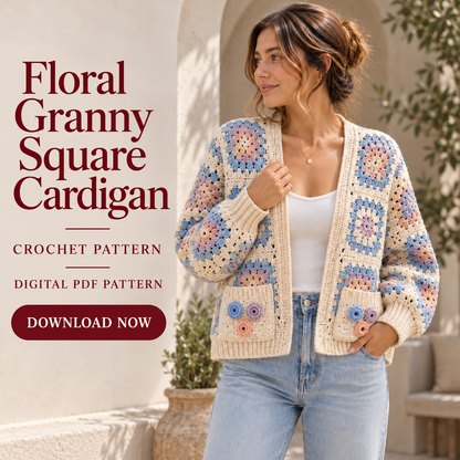 Floral Granny Square Cardigan Crochet Pattern PDF – Boho Flower Sweater