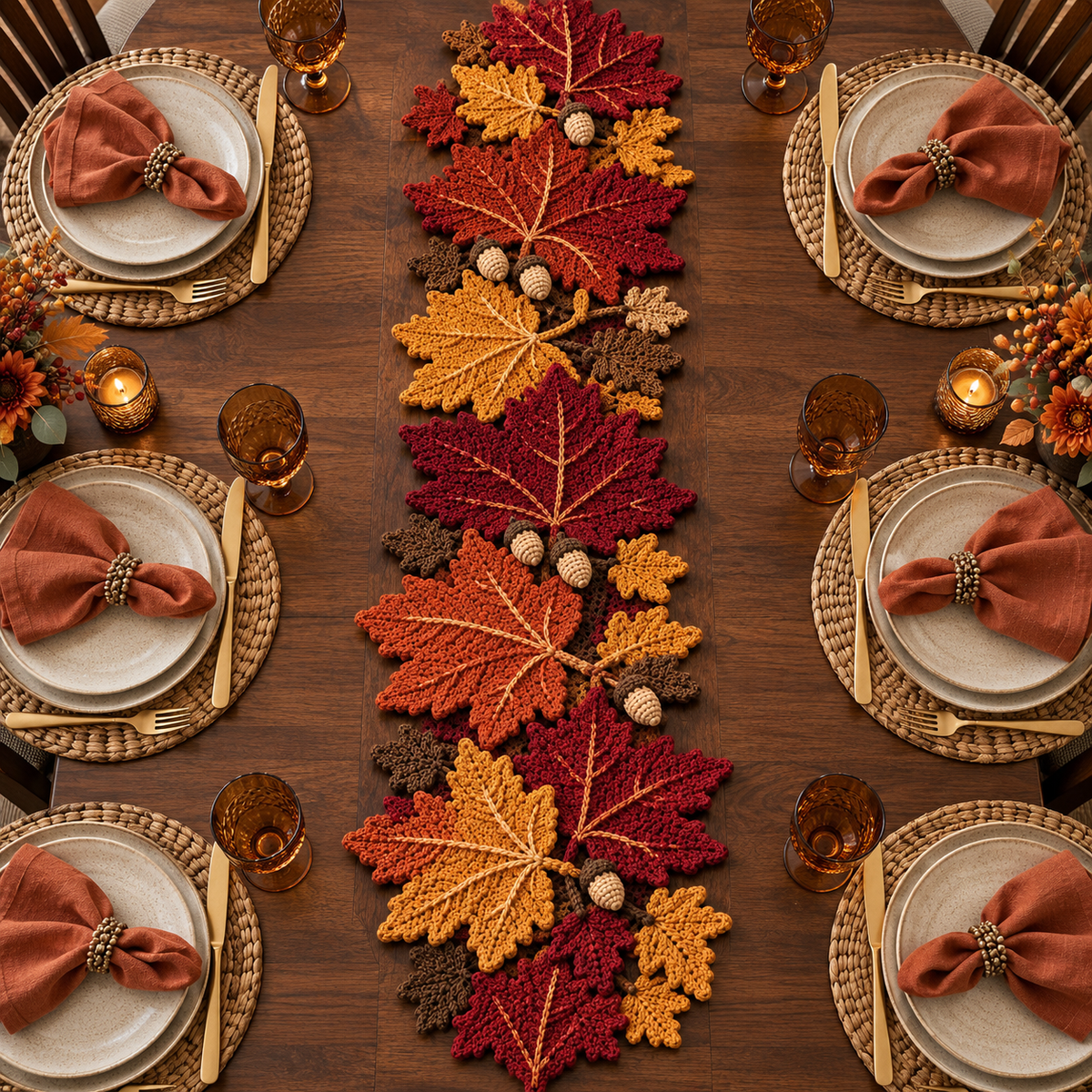 Fall Maple Leaf Table Runner Crochet Pattern – Acorn Autumn Decor PDF