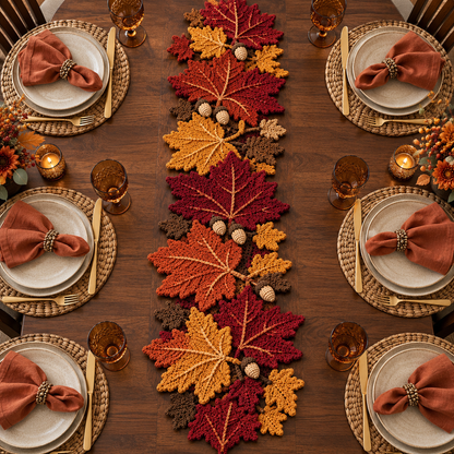 Fall Maple Leaf Table Runner Crochet Pattern – Acorn Autumn Decor PDF