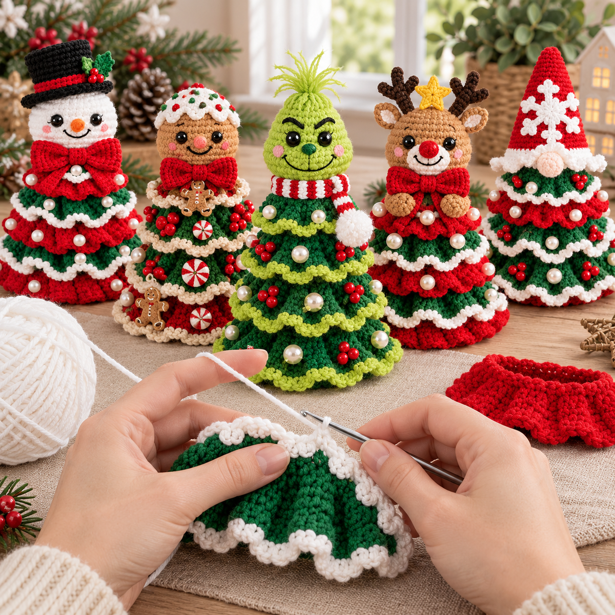 5-in-1 Christmas Tree Crochet Pattern Bundle PDF – Reindeer, Snowman & More