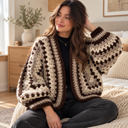 Granny Hexagon Cardigan Crochet Pattern PDF – Bulky Yarn Sweater