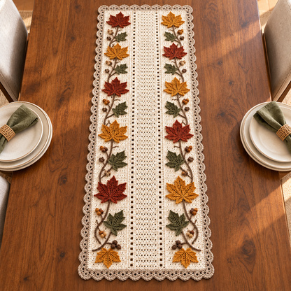 Autumn Maple Table Runner Crochet Pattern PDF – Fall Leaf & Acorn Decor