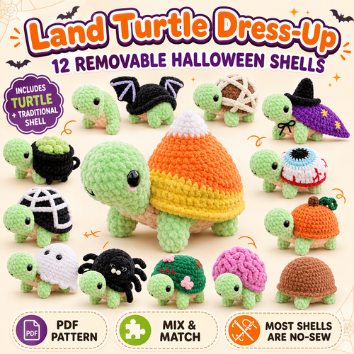 Turtle Crochet Pattern PDF – 12 Halloween Removable Shells, Amigurumi Dress-Up Bundle