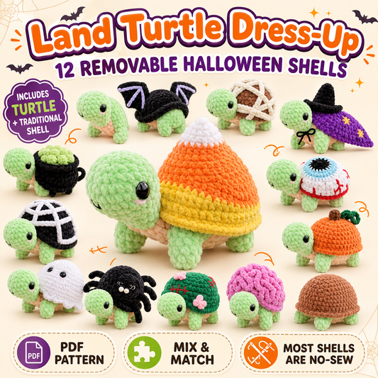 Turtle Crochet Pattern PDF – 12 Halloween Removable Shells, Amigurumi Dress-Up Bundle