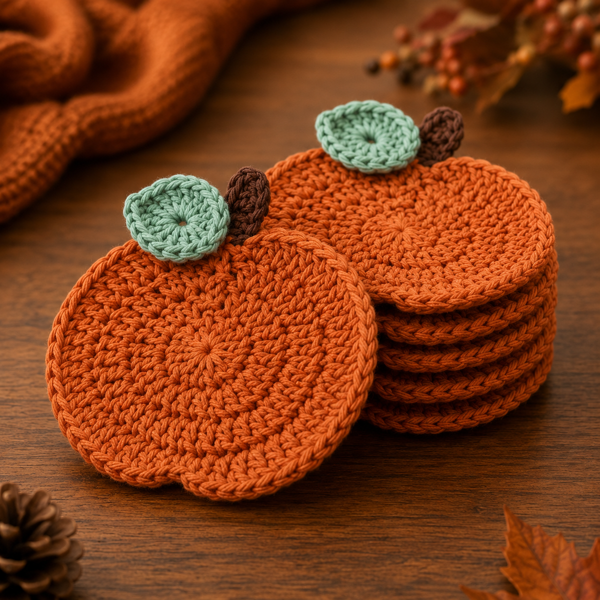 Pumpkin Coaster Crochet Pattern PDF – Easy Fall Crochet Pattern, Thanksgiving Table Decor, Autumn Home Decor, Digital Download