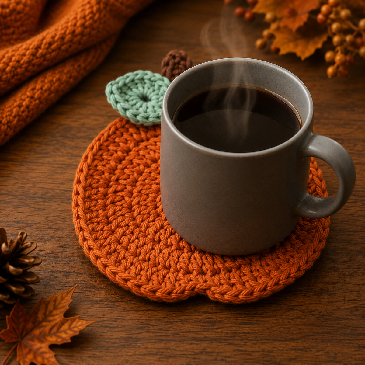 Pumpkin Coaster Crochet Pattern PDF – Easy Fall Crochet Pattern, Thanksgiving Table Decor, Autumn Home Decor, Digital Download