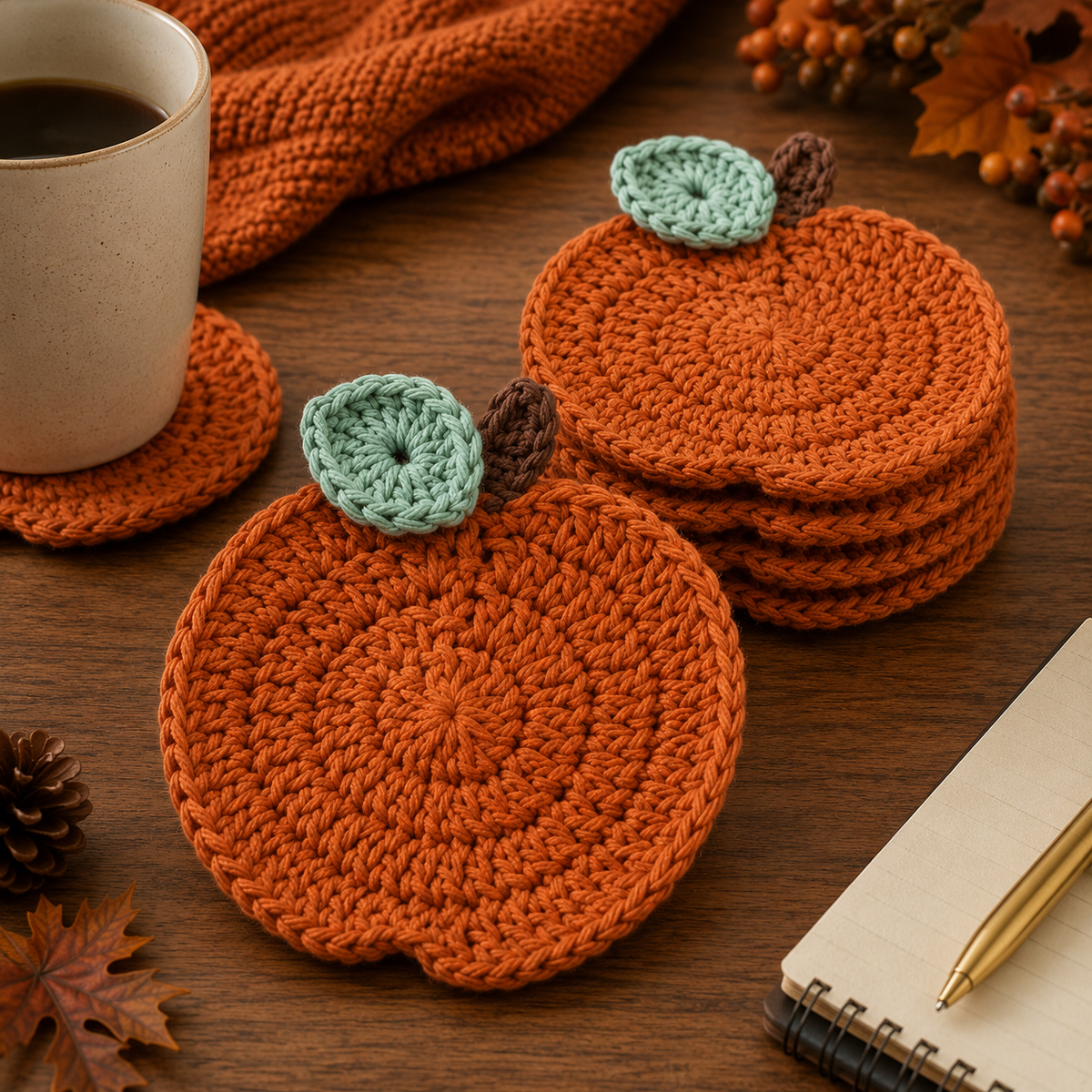Pumpkin Coaster Crochet Pattern PDF – Easy Fall Crochet Pattern, Thanksgiving Table Decor, Autumn Home Decor, Digital Download