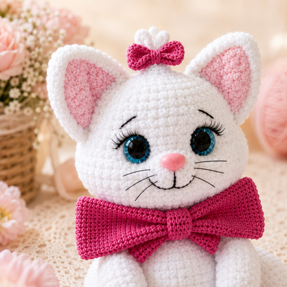 Kitty with a Bow Crochet Pattern PDF – Easy Low-Sew Cat Amigurumi Pattern, Plush Kitten Crochet Pattern, English Digital Download
