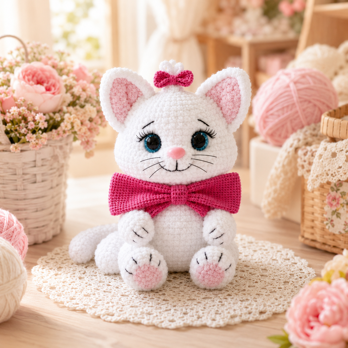 Kitty with a Bow Crochet Pattern PDF – Easy Low-Sew Cat Amigurumi Pattern, Plush Kitten Crochet Pattern, English Digital Download