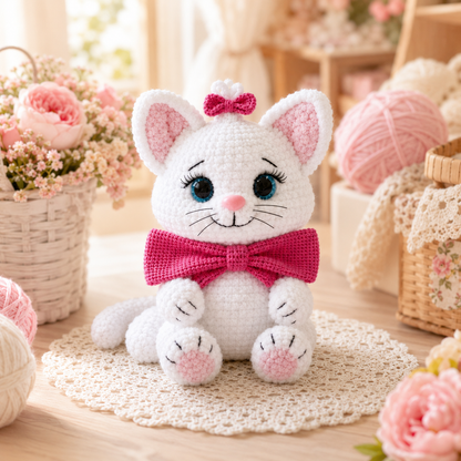 Kitty with a Bow Crochet Pattern PDF – Easy Low-Sew Cat Amigurumi Pattern, Plush Kitten Crochet Pattern, English Digital Download