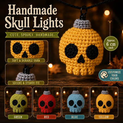 Crochet Skull String Lights Pattern PDF – Halloween Skull Garland, Spooky Crochet Decor, Amigurumi Light Bulb Pattern