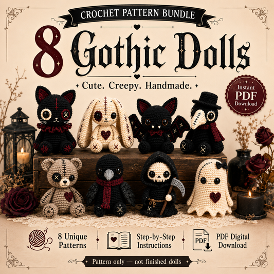 Gothic Crochet Pattern Bundle PDF – 8 Spooky Amigurumi Dolls, Halloween Crochet Patterns, Instant Download