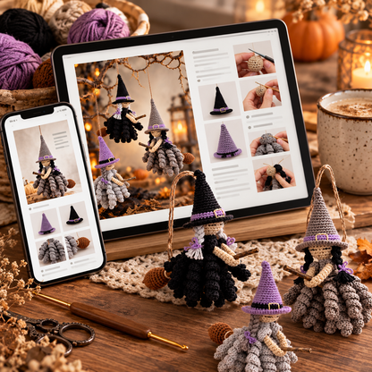 Flying Witch Crochet Pattern PDF – Halloween Hanging Witch Ornament