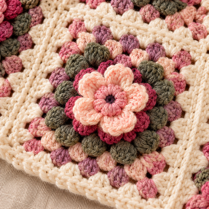 Floral Granny Square Hoodie Crochet Pattern PDF, 3D Flower Zip Up Cardigan, Adult M/L