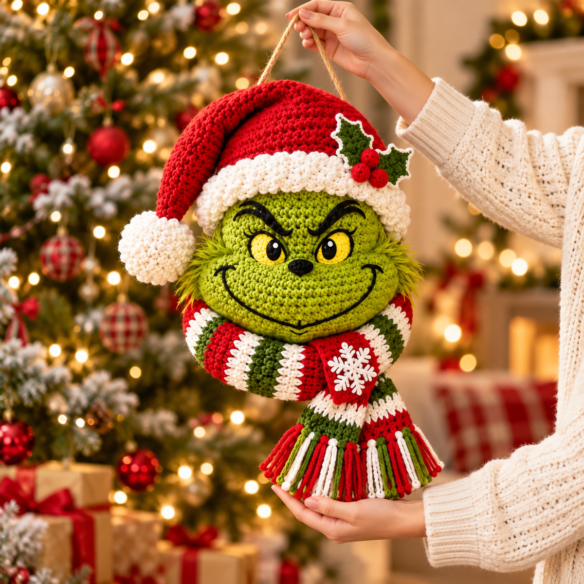 Grinch Crochet Pattern PDF – Christmas Door Wreath & Holiday Door Hanger