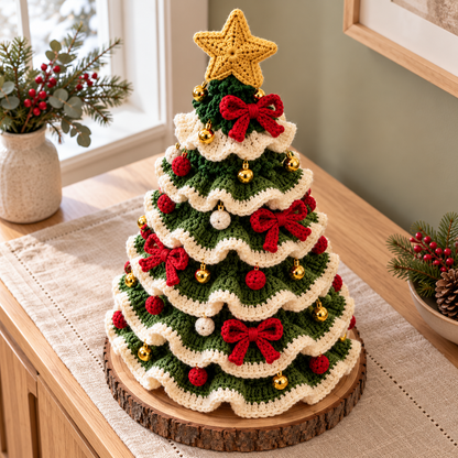 Ruffled Crochet Christmas Tree Pattern PDF – Layered Holiday Table Decor