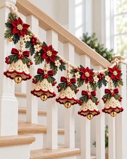 Christmas Bell Garland Crochet Pattern PDF – Poinsettia & Bows