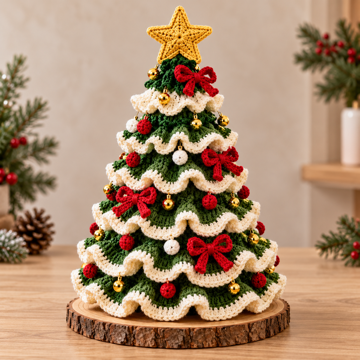 Ruffled Crochet Christmas Tree Pattern PDF – Layered Holiday Table Decor