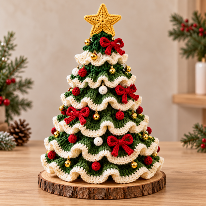Ruffled Crochet Christmas Tree Pattern PDF – Layered Holiday Table Decor