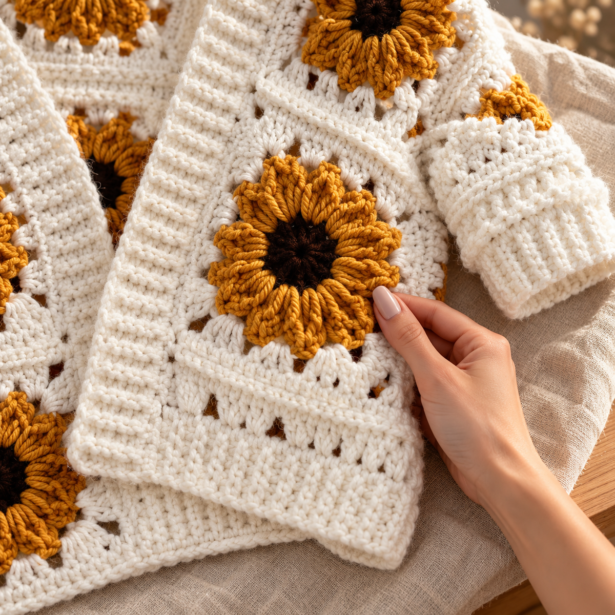 Sunflower Granny Square Crochet Cardigan Pattern PDF, Oversized Floral Sweater