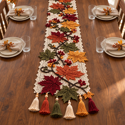 Autumn Maple Leaf Crochet Table Runner Pattern – Fall Thanksgiving Decor PDF