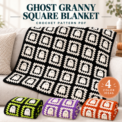 Ghost Granny Square Blanket Crochet Pattern PDF – Halloween Throw
